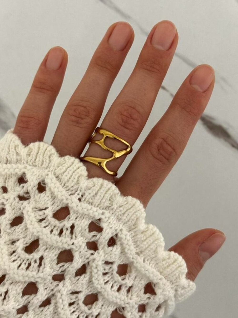 Sku0604 Retro Gold Asymmetrical Women Minimalist Ring Stainless steel + gift bag